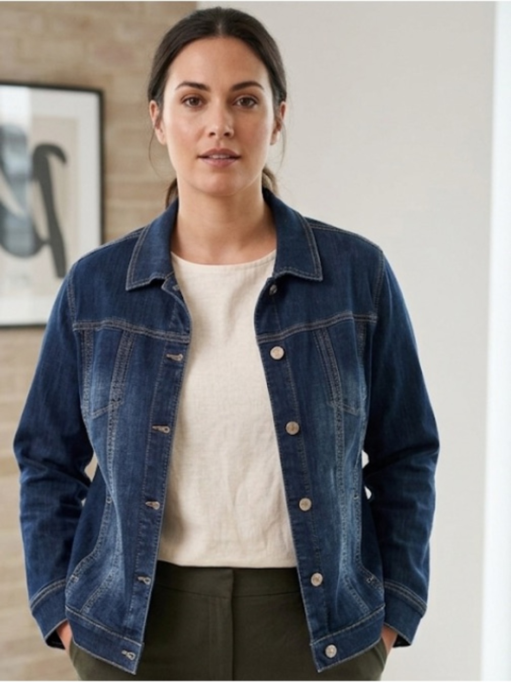 Chico’s Classic Dark Wash Denim Jacket - Button-Front  Jean Jacket Plus SZ 20/22